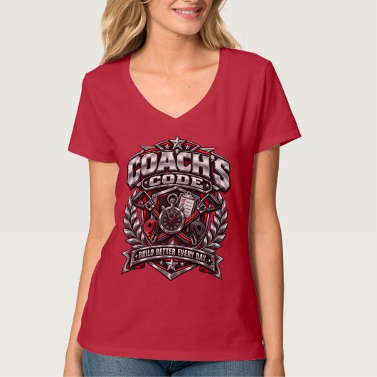 Coach's Code Metallic Fitnessembleem Logoontwerp T-shirt (Voorkant)