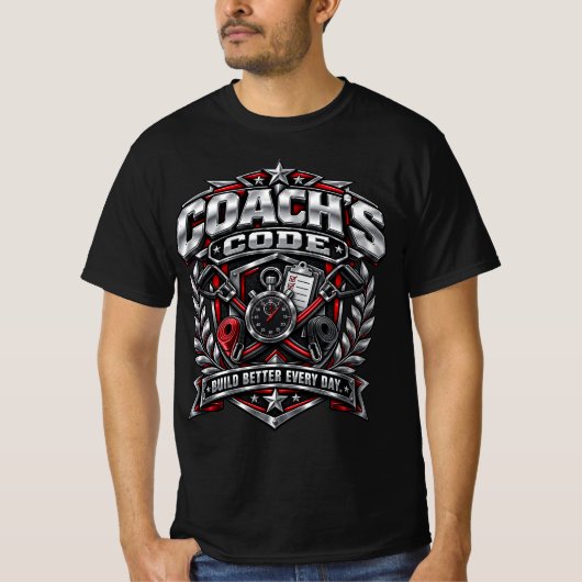 Coach's Code Metallic Fitnessembleem Logoontwerp T-shirt (Voorkant)