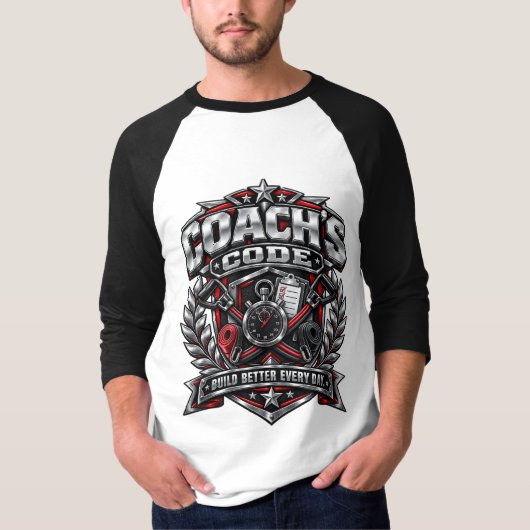Coach's Code Metallic Fitnessembleem Logoontwerp T-shirt (Voorkant)