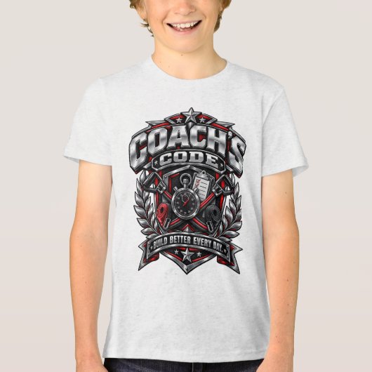 Coach's Code Metallic Fitnessembleem Logoontwerp Tri-Blend Shirt (Voorkant)