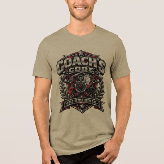 Coach's Code Metallic Fitnessembleem Logoontwerp Tri-Blend Shirt (Voorkant)
