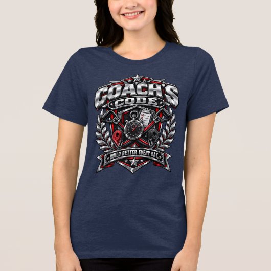 Coach's Code Metallic Fitnessembleem Logoontwerp Tri-Blend Shirt (Voorkant)