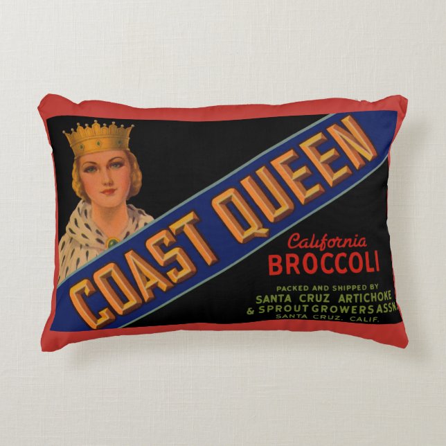 Coast Queen broccoli crate label 1930 Accent Kussen (Voorkant)