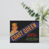 Coast Queen broccoli crate label 1930 Briefkaart (Staand voorkant)