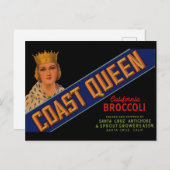 Coast Queen broccoli crate label 1930 Briefkaart (Voorkant / Achterkant)