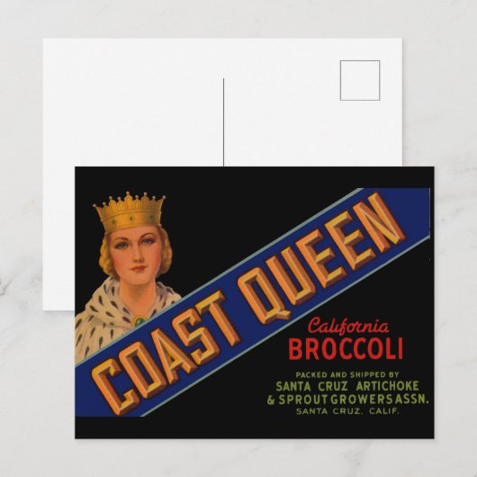 Coast Queen broccoli crate label 1930 Briefkaart (Voorkant / Achterkant)