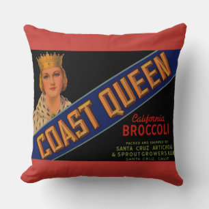 Coast Queen broccoli crate label 1930 Kussen