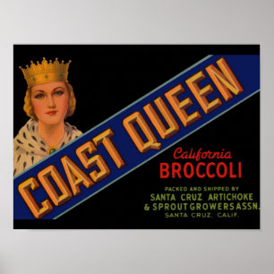 Coast Queen broccoli crate label 1930 Poster