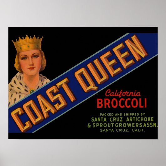 Coast Queen broccoli crate label 1930 Poster (Voorkant)