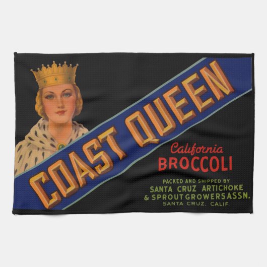 Coast Queen broccoli crate label 1930 Theedoek (Horizontaal)