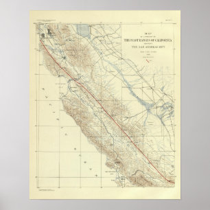 Coast Ranges die de Rift van San Andreas tonen Poster