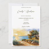 Coast Watercolor Sunset Mediterranean Half Wedding Kaart (Voorkant)