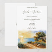 Coast Watercolor Sunset Mediterranean Half Wedding Kaart (Voorkant / Achterkant)