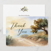 Coast Watercolor Sunset Mediterranean Wedding Bedankkaart (Voorkant / Achterkant)