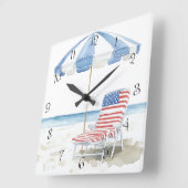 Coastal Americana Waterverf Beach Zomer Vierkante Klok (Hoek)