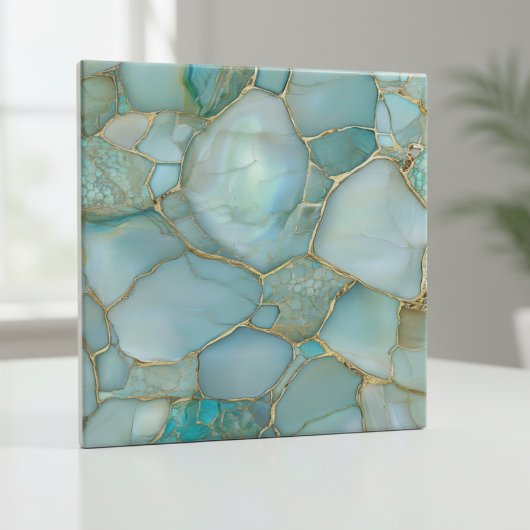 Coastal Aqua Agate Gold Mosaic Tegeltje