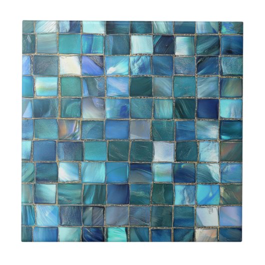 Coastal Aqua Blue Glass Mosaic Tegeltje (Voorkant)