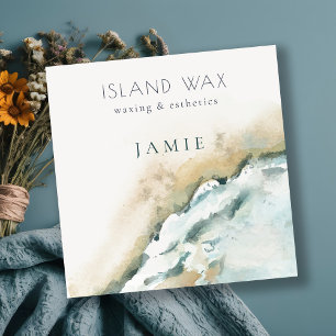 Coastal Aqua Blue Zee Waves Zand Beach Waterverf Vierkante Visitekaartje