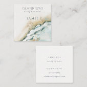Coastal Aqua Blue Zee Waves Zand Beach Waterverf Vierkante Visitekaartje (Voorkant / Achterkant)