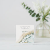 Coastal Aqua Blue Zee Waves Zand Beach Waterverf Vierkante Visitekaartje (Staand voorkant)