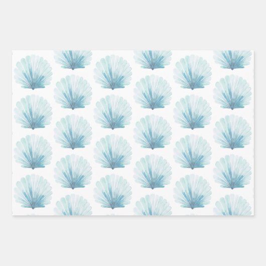 Coastal Aqua Scallop Seashell gepersonaliseerd Inpakpapier Vel (Voorkant)