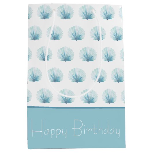 Coastal Aqua Scallop Seashell gepersonaliseerd Medium Cadeauzakje (Voorkant)