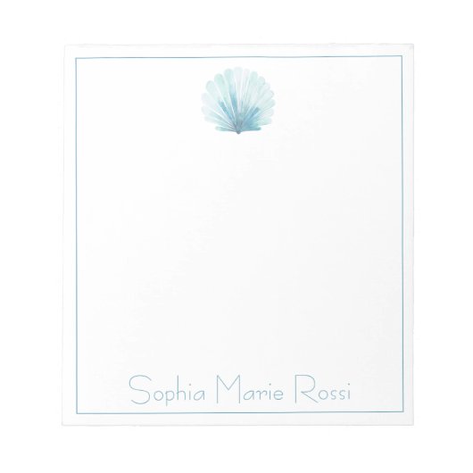 Coastal Aqua Scallop Seashell gepersonaliseerd Notitieblok (Voorkant)