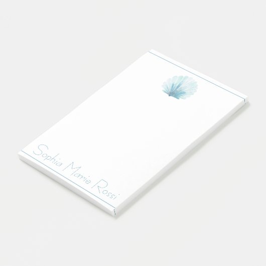 Coastal Aqua Scallop Seashell gepersonaliseerd Post-it® Notes (Schuin)