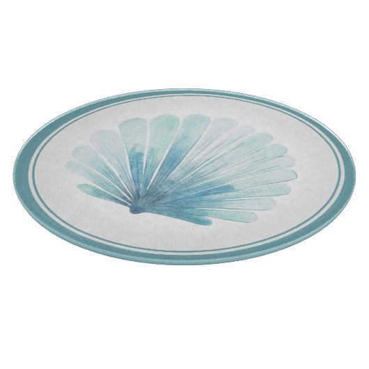 Coastal Aqua Scallop Seashell Snijplank (Hoek)