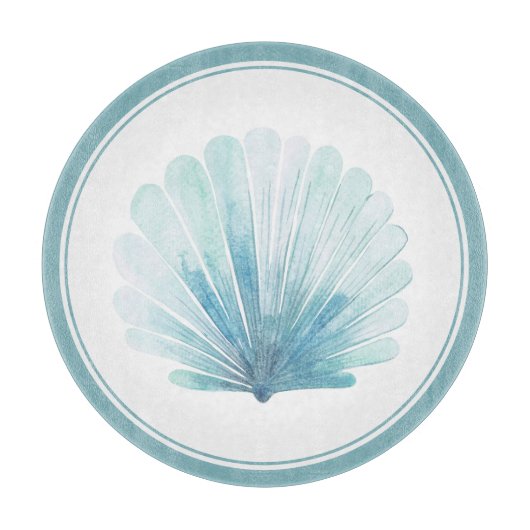 Coastal Aqua Scallop Seashell Snijplank (Voorkant)