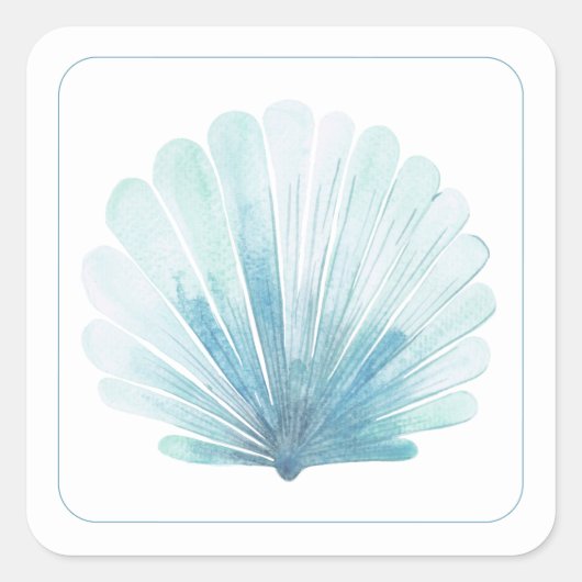 Coastal Aqua Scallop Seashell Vierkante Sticker (Voorkant)