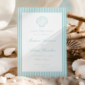 Coastal Aqua Stripe Shell Wedding Save the Date