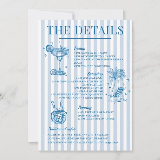 Coastal Bachelorette Cocktail Party Blauw Kaart (Achterkant)