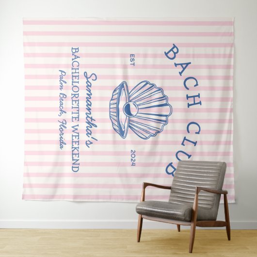 Coastal Bachelorette Party blauw roze bach club Wandkleed (In Situ (horizontaal))