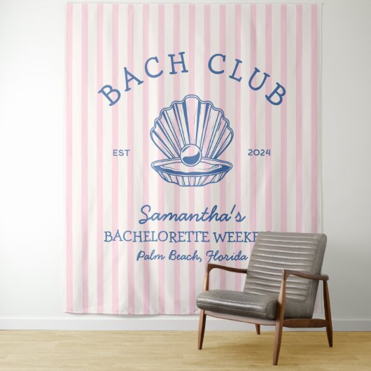 Coastal Bachelorette Party blauw roze bach club Wandkleed (In situ)