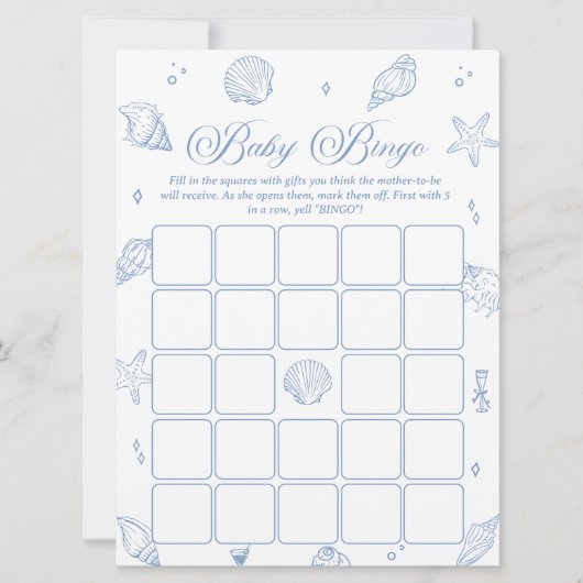 Coastal Beach Baby shower Bingo Game Kaart (Voorkant)