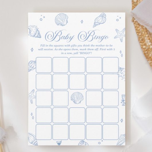 Coastal Beach Baby shower Bingo Game Kaart