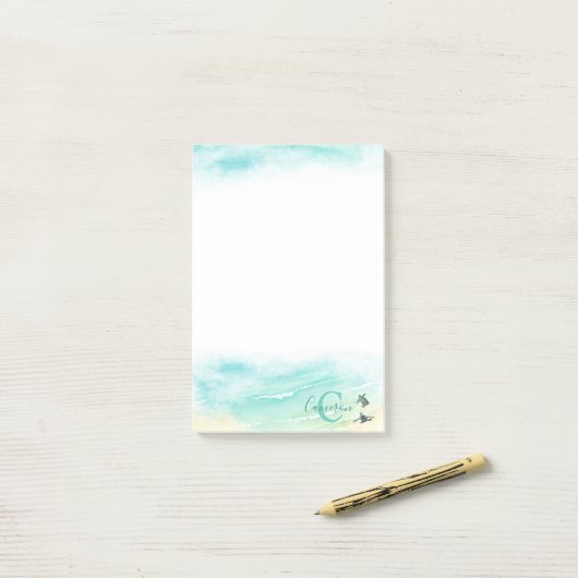 Coastal Beach Baby Zee Schildpadden Naam Monogram Post-it® Notes (Op bureau)