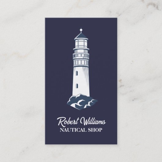 Coastal Beach Blue Boating Nautische Vuurtoren Visitekaartje (Voorkant)