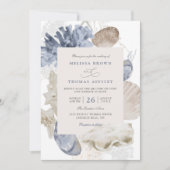 Coastal beach blue seashell qr code wedding kaart (Voorkant)