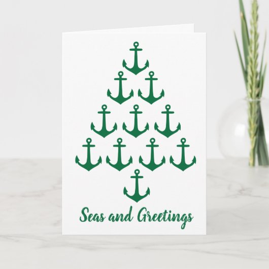 Coastal Beach Christmas Nautical Anchor Tree Feestdagen Kaart (Voorkant)