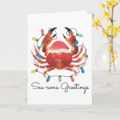 Coastal Beach Christmas Nautical Crab Holiday Kaart (Gele Bloem)