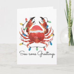Coastal Beach Christmas Nautical Crab Holiday Kaart