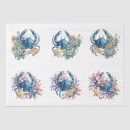 Coastal Beach Floral Blue Crab & Shells Decoupage  Tissuepapier