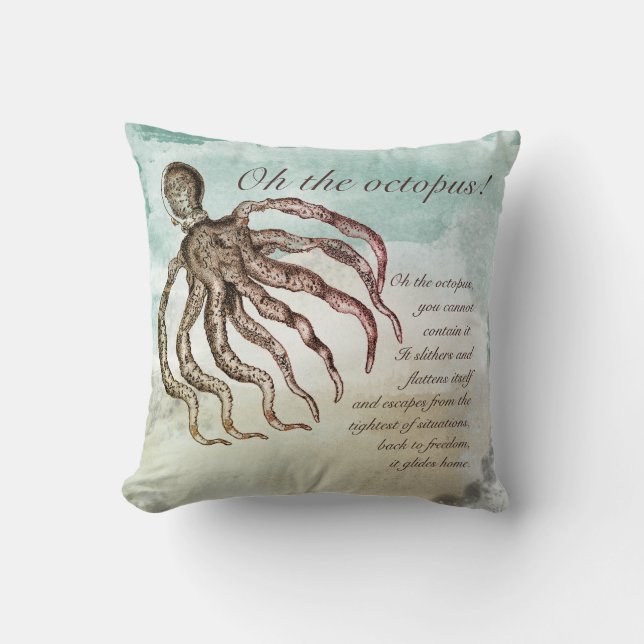 Coastal Beach House Octopus Quote Kussen (Voorkant)