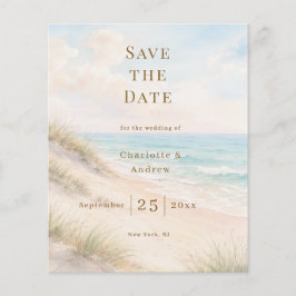 Coastal beach modern budget wedding Save the Date Flyer