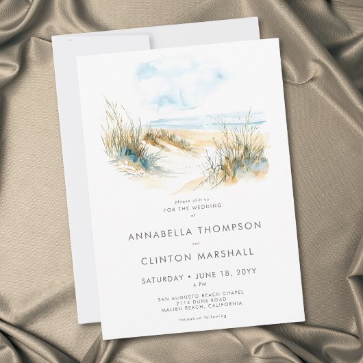Coastal Beach Modern Watercolor Wedding Kaart