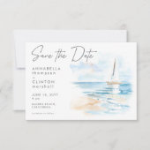 Coastal Beach Modern Watercolor Wedding Photo Save The Date (Voorkant)