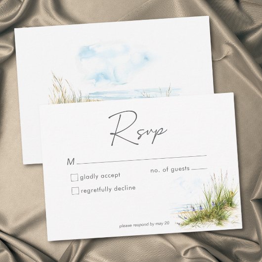 Coastal Beach Modern Watercolor Wedding RSVP Kaartje