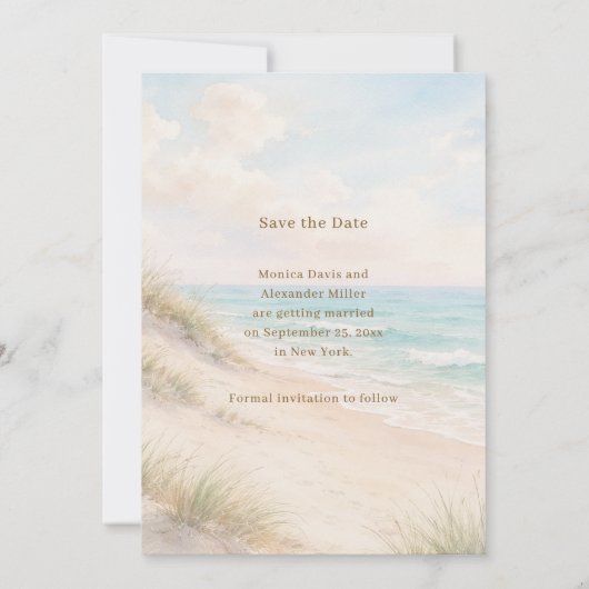Coastal beach modern wedding save the date (Achterkant)